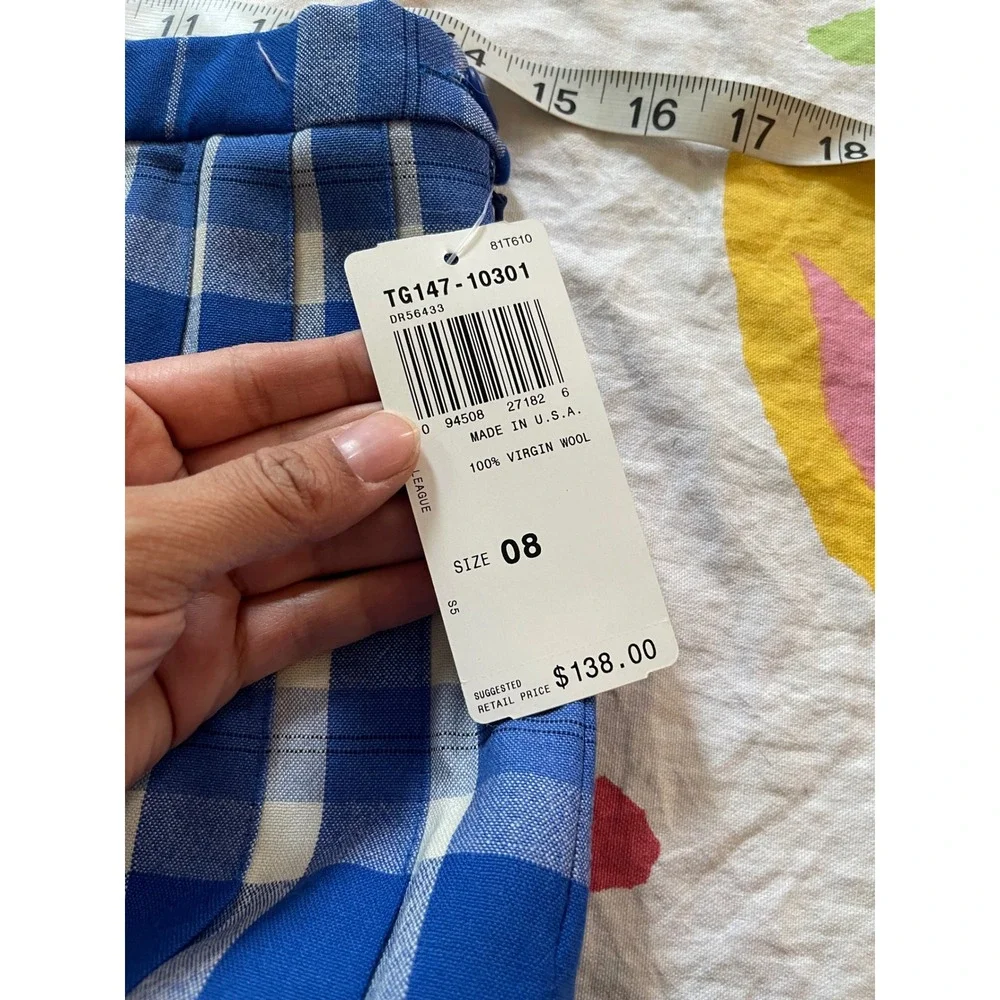 NWT Pendleton Blue White Plaid Pleated Midi Skirt 100% Virgin Wool USA Size 8